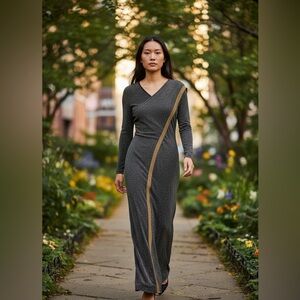 Elegant Gray and Gold Women's Dress